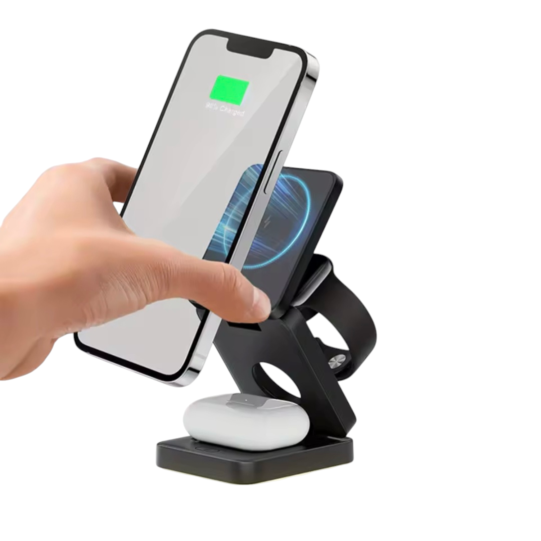 3 in 1 Foldable Fast Charge Magnetic Charger – iPhone, Apple Watch & Earbuds.