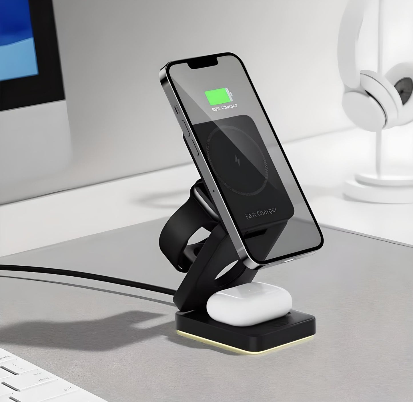 3 in 1 Foldable Fast Charge Magnetic Charger – iPhone, Apple Watch & Earbuds.